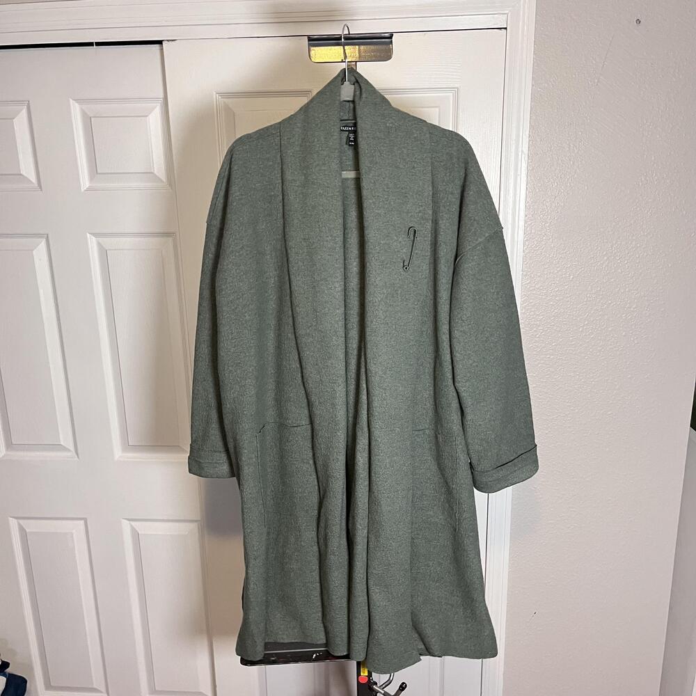 Eileen Fisher Cardigan Duster Womens XL Safety Pin Wool Long Coat Open Front